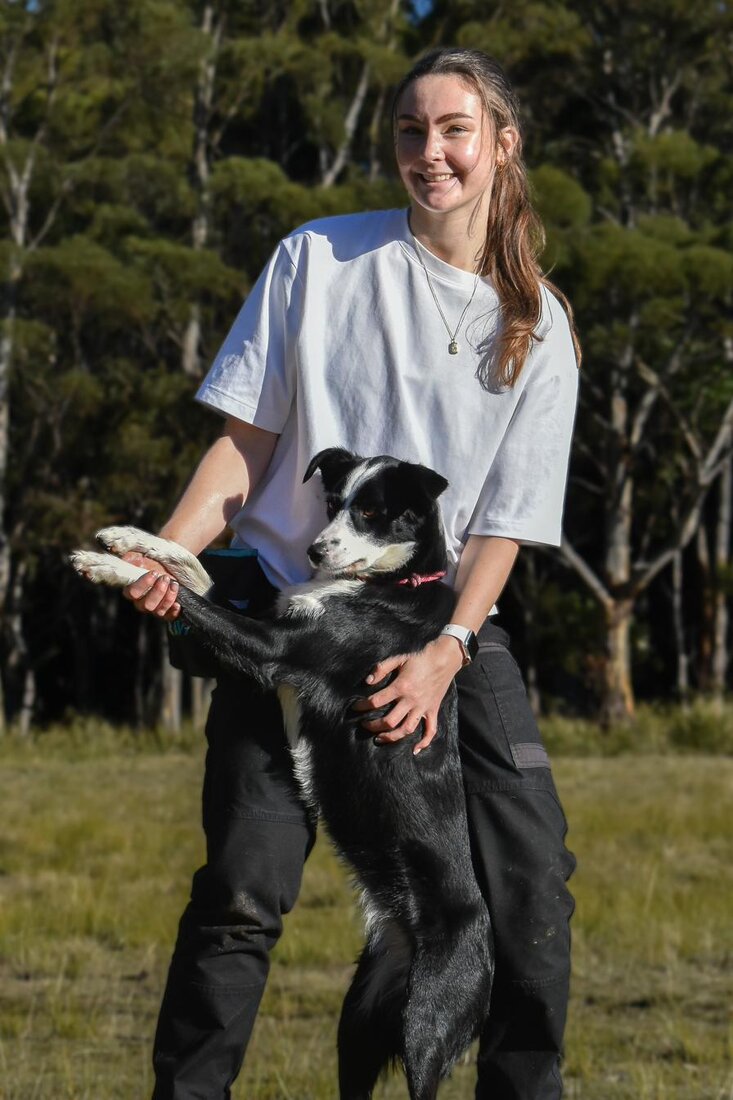Portrait of Sophie with one of her canine friends